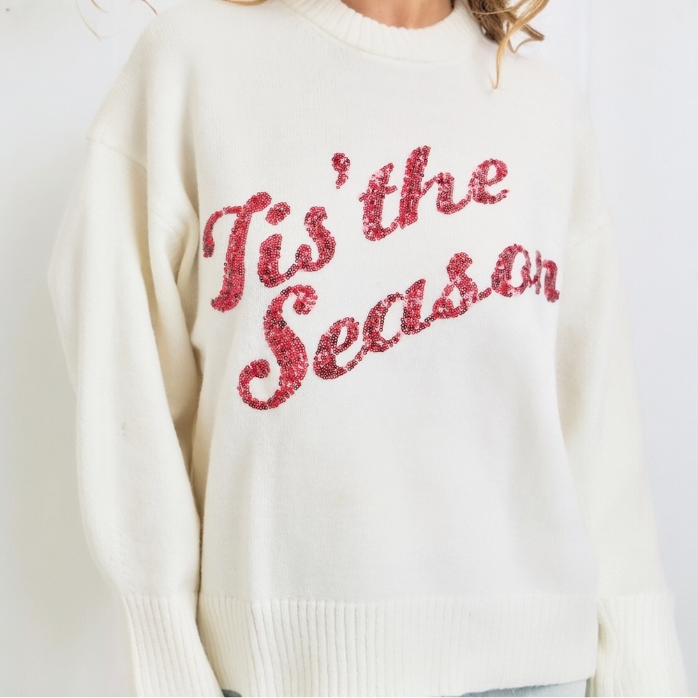 Sequins Lettering Christmas Holiday Sweater Top - Picture 4 of 8